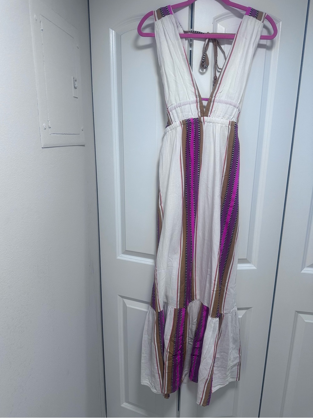 Elan Cream Maxi Dress with Pink & Brown Stripes